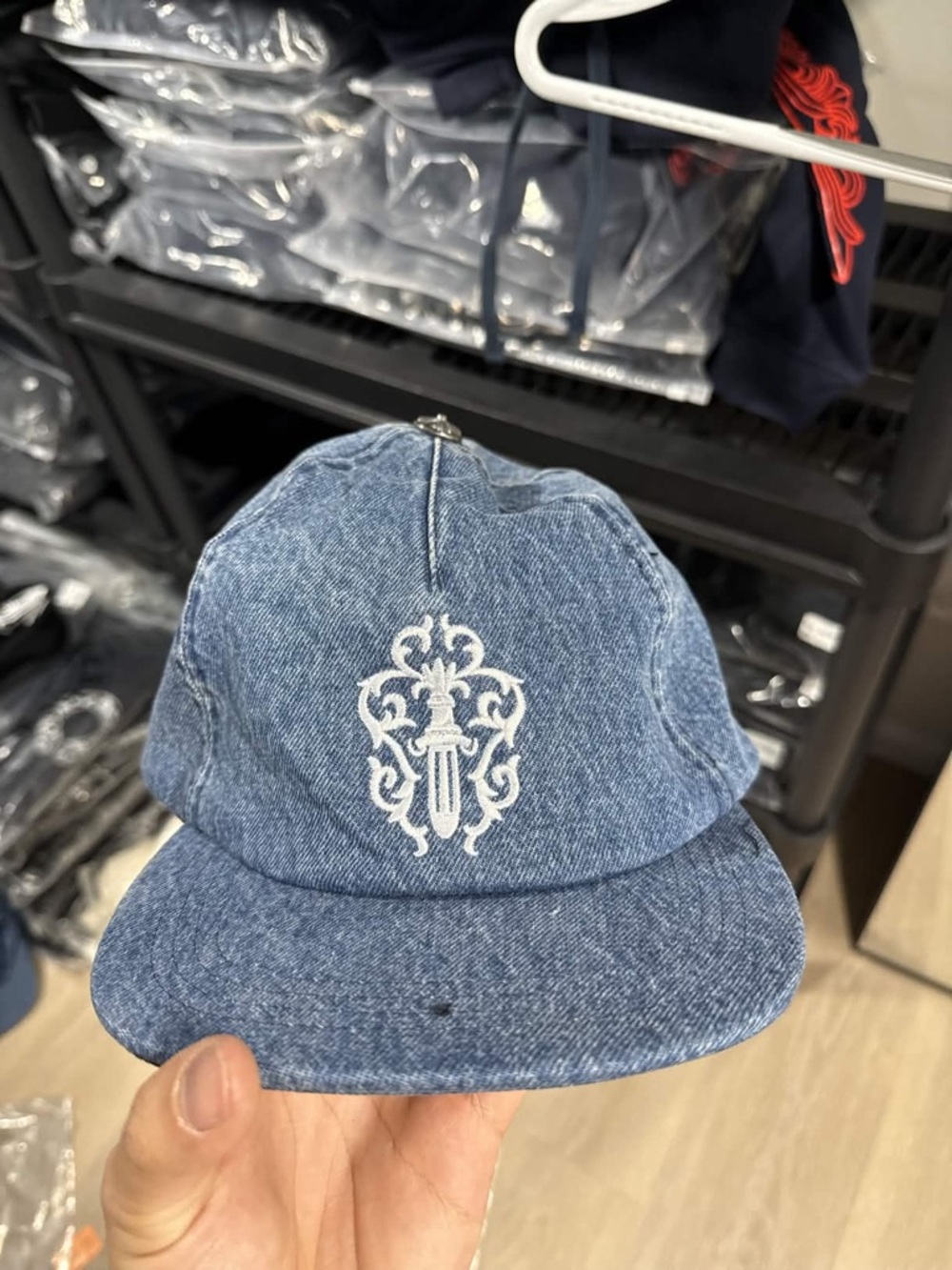 Chrome Hearts Denim Baseball Cap with White Embroidered Crest